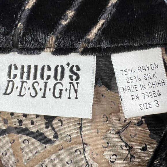Chicos Design Womens 3 L Black Silk Velvet Burnout Jacket Mandarin Collar Tunic - Picture 2 of 15